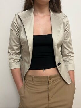 Michel Klein beige tailored blazer with 3/4 sleeves, size M (EU 38)